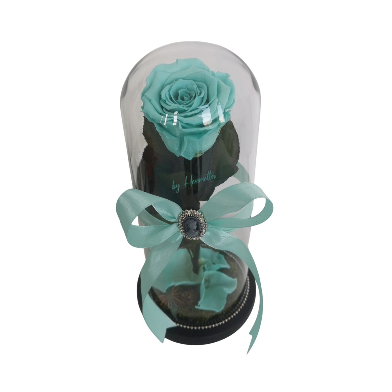 Cupolă de sticlă cu trandafir criogenat albastru turquoise