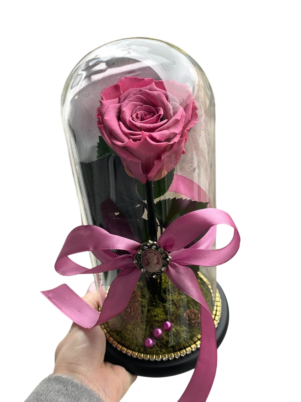 Cupolă de sticlă cu trandafir criogenat mov antique fuchsia