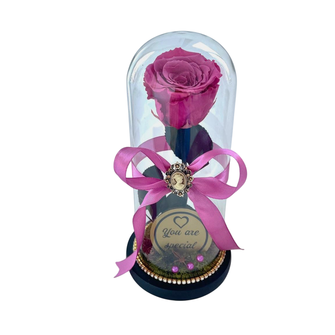Cupolă de sticlă cu trandafir criogenat mov antique fuchsia