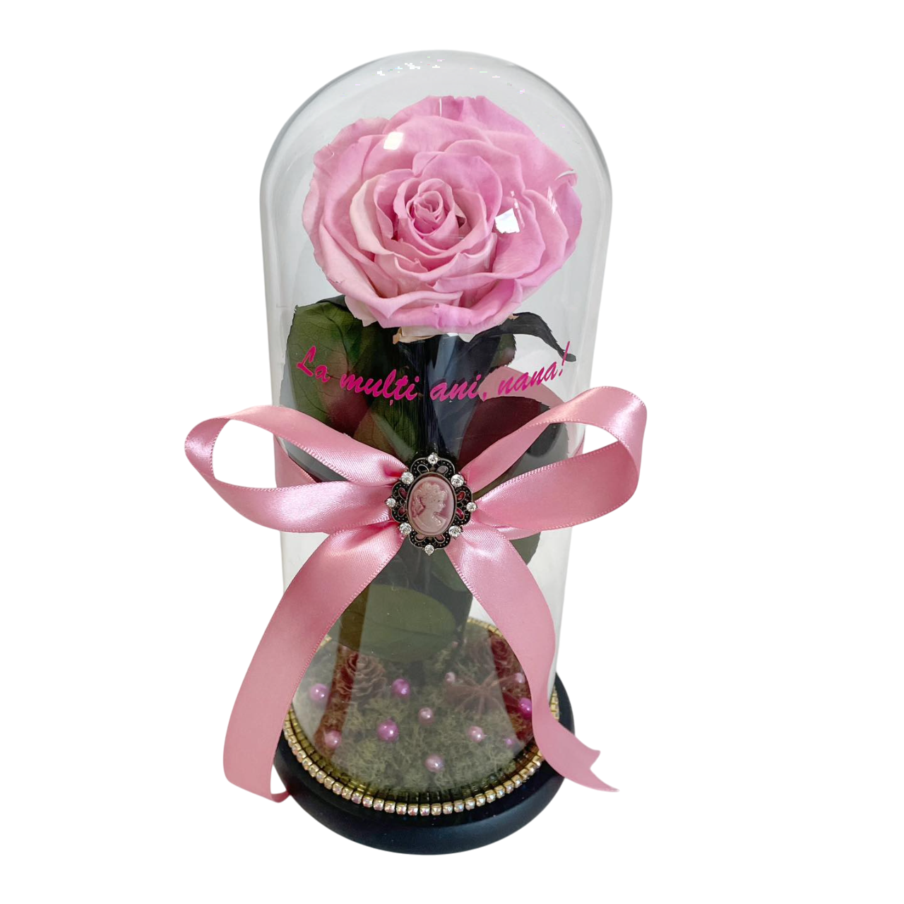 Cupolă de sticlă cu trandafir criogenat roz barbie pink