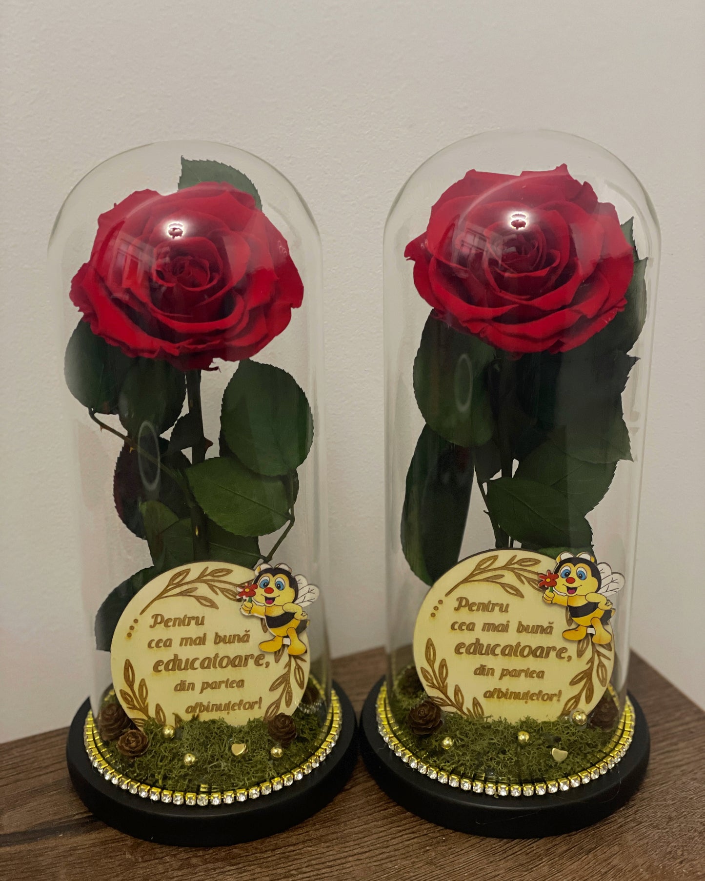 Set 2 buc de cupolă de sticlă cu trandafir criogenat roșu antique ruby {Educatoare}
