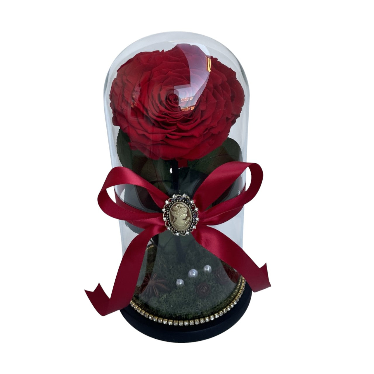 Cupolă de sticlă maxi cu trandafir criogenat roșu antique ruby