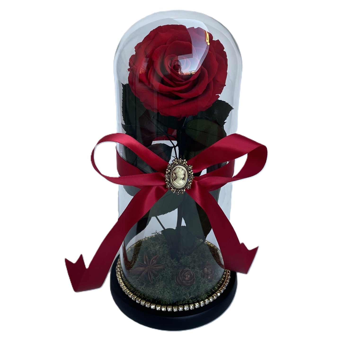 Cupolă de sticlă standard cu trandafir criogenat roșu antique ruby
