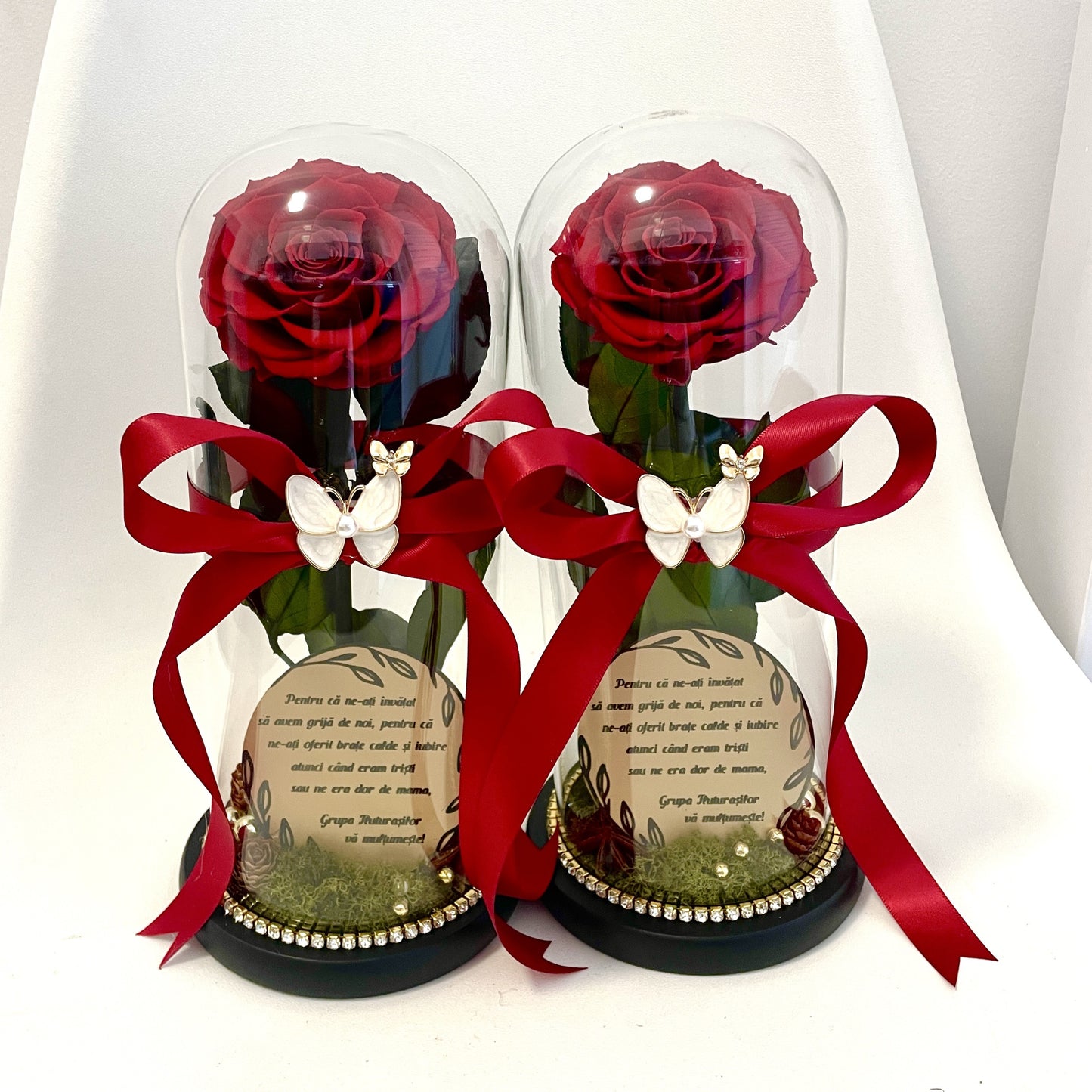 Set 2 buc de cupolă de sticlă cu trandafir criogenat roșu antique ruby {Educatoare}