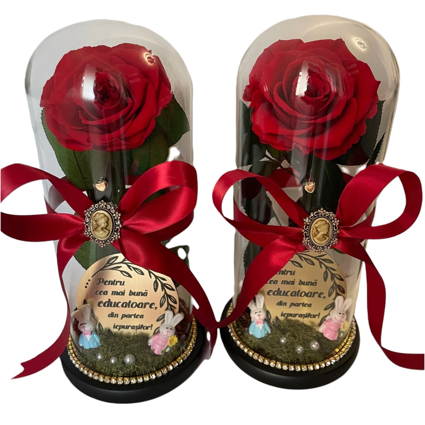 Set 2 buc de cupolă de sticlă cu trandafir criogenat roșu antique ruby {Educatoare}