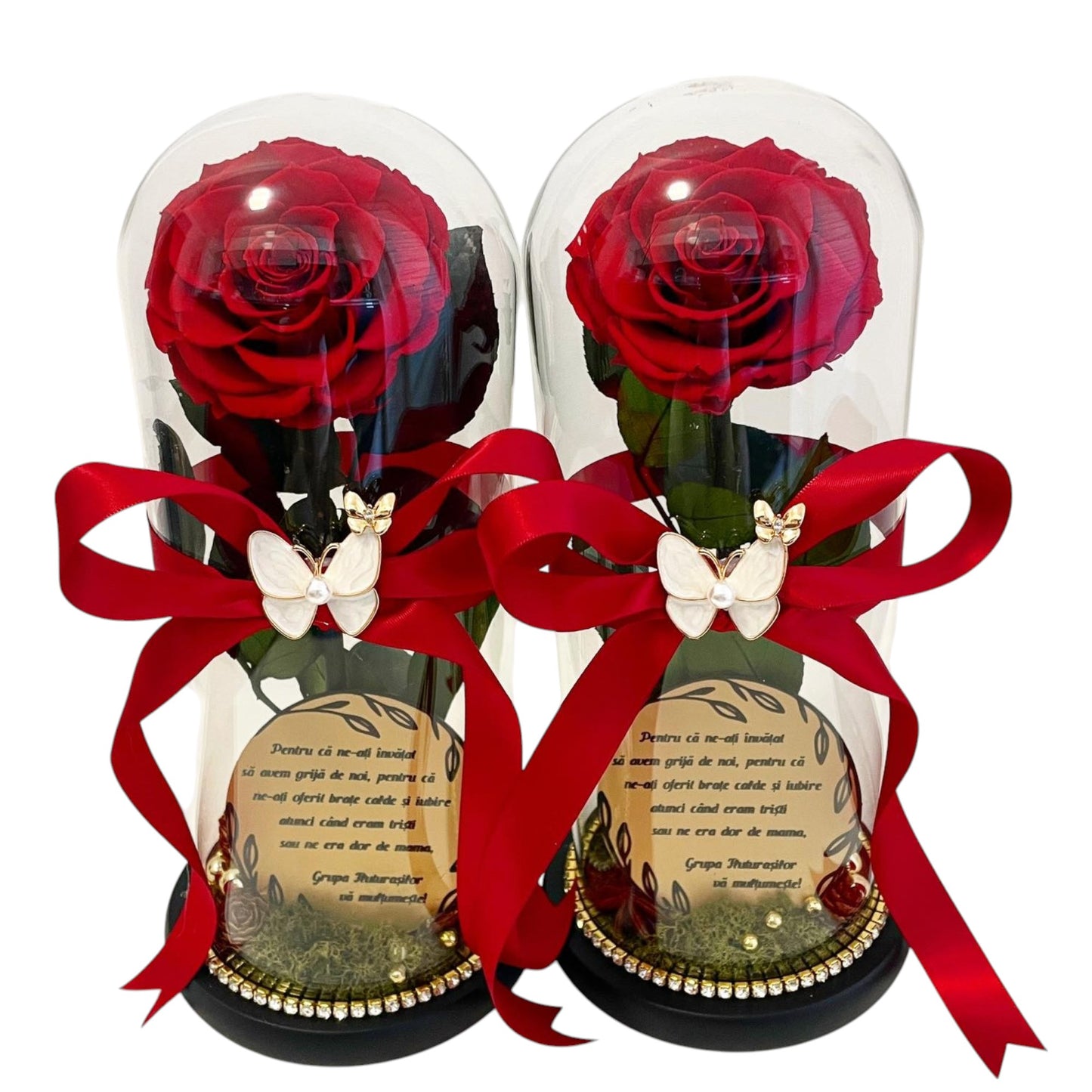 Set 2 buc de cupolă de sticlă cu trandafir criogenat roșu antique ruby {Educatoare}