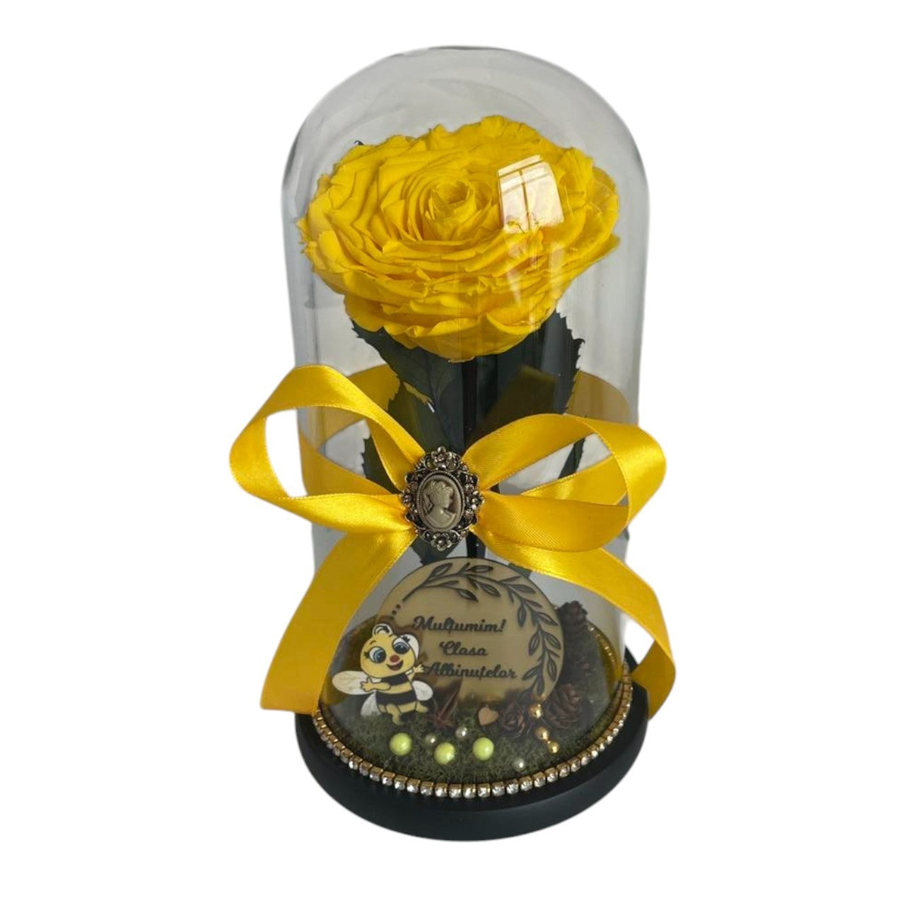 Cupolă de sticlă cu trandafir criogenat galben bitter lemon {Educatoare}