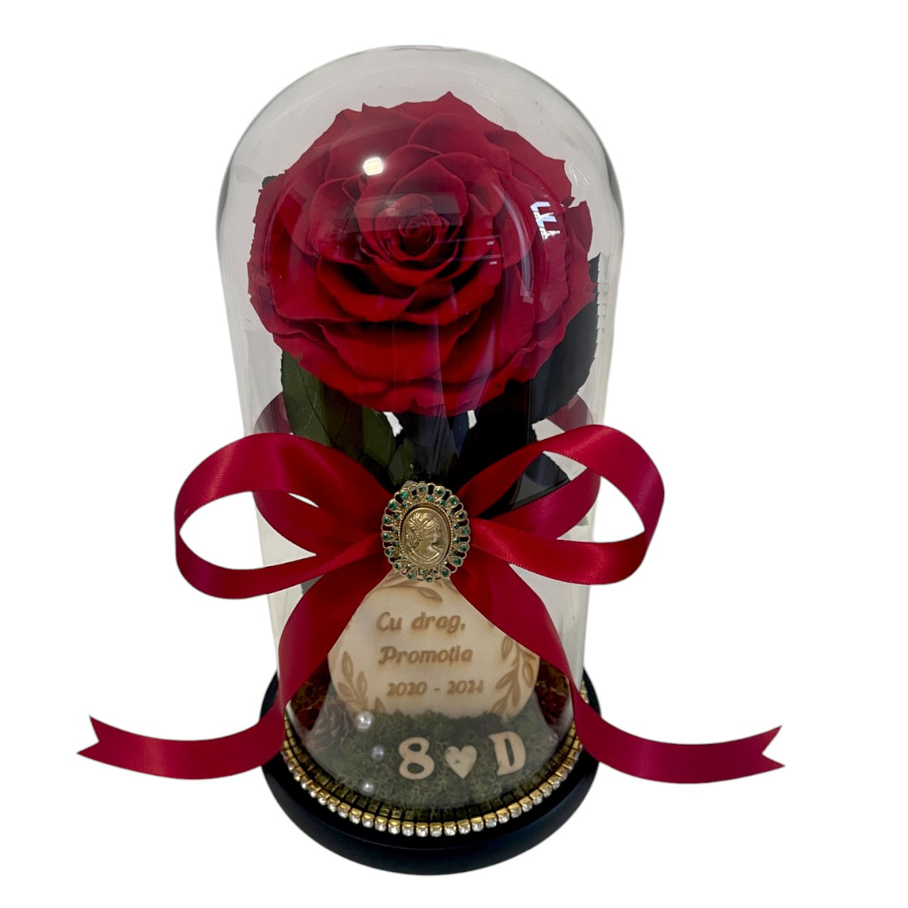 Cupolă de sticlă cu trandafir criogenat roșu antique ruby