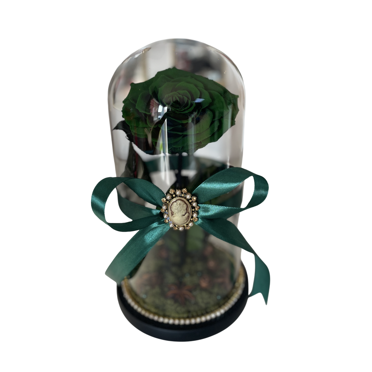 Cupolă de sticlă cu trandafir criogenat criogenat verde jungle