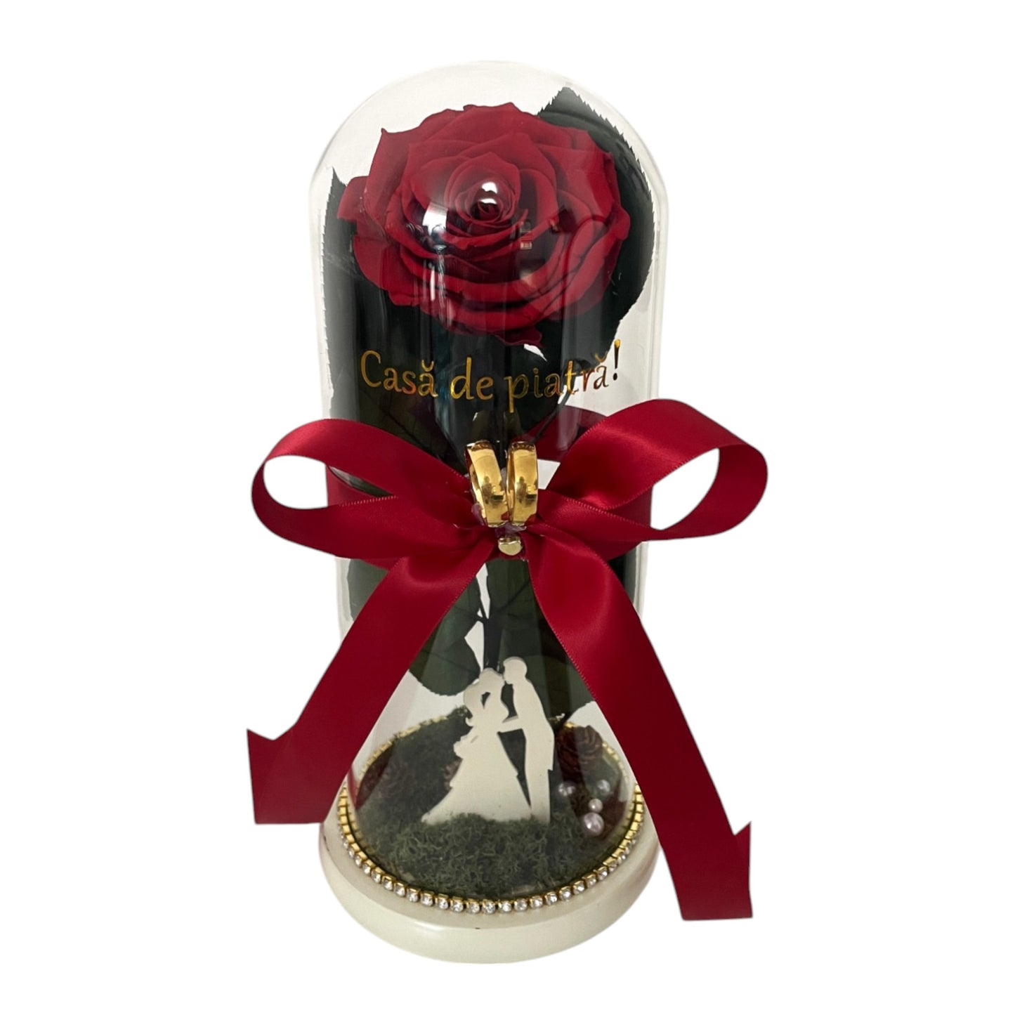 Cupolă de sticlă cu trandafir criogenat roșu antique ruby