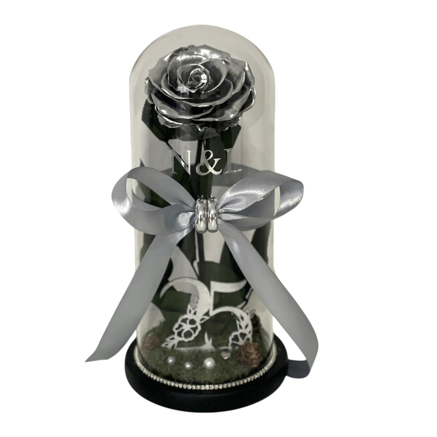 Cupolă de sticlă cu trandafir criogenat argintiu silver