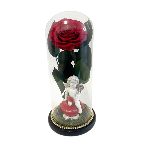Cupolă de sticlă cu trandafir criogenat roșu antique ruby cupio