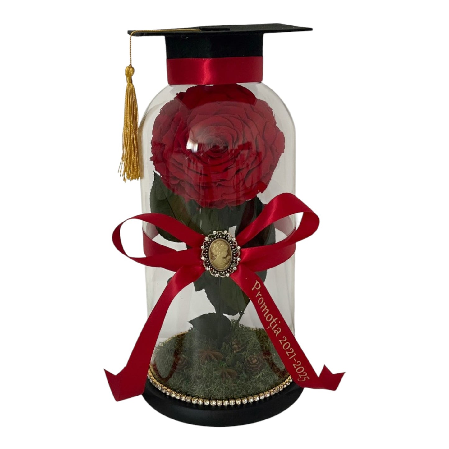 Cupolă de sticlă cu trandafir criogenat antique ruby 🎓