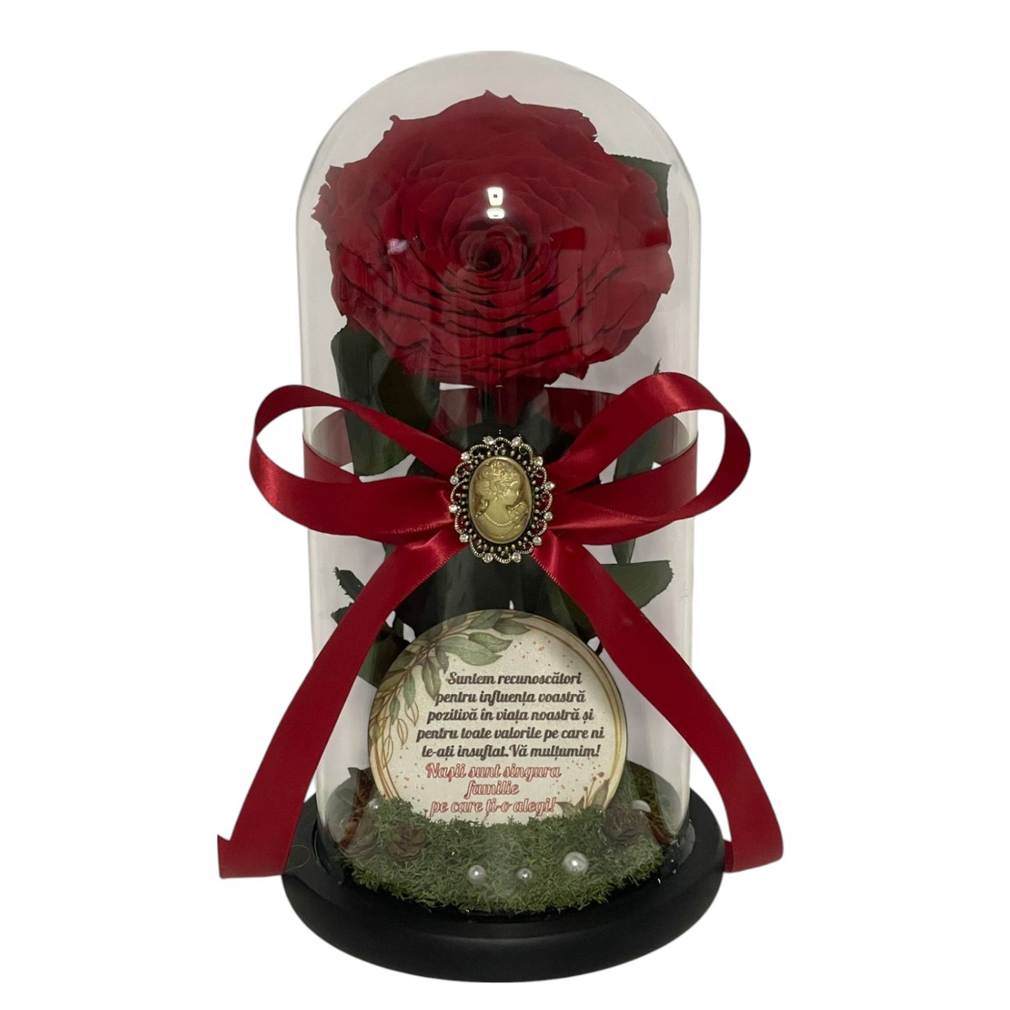Cupolă de sticlă cu trandafir criogenat antique ruby pentru Nași