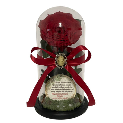Cupolă de sticlă cu trandafir criogenat antique ruby pentru Nași