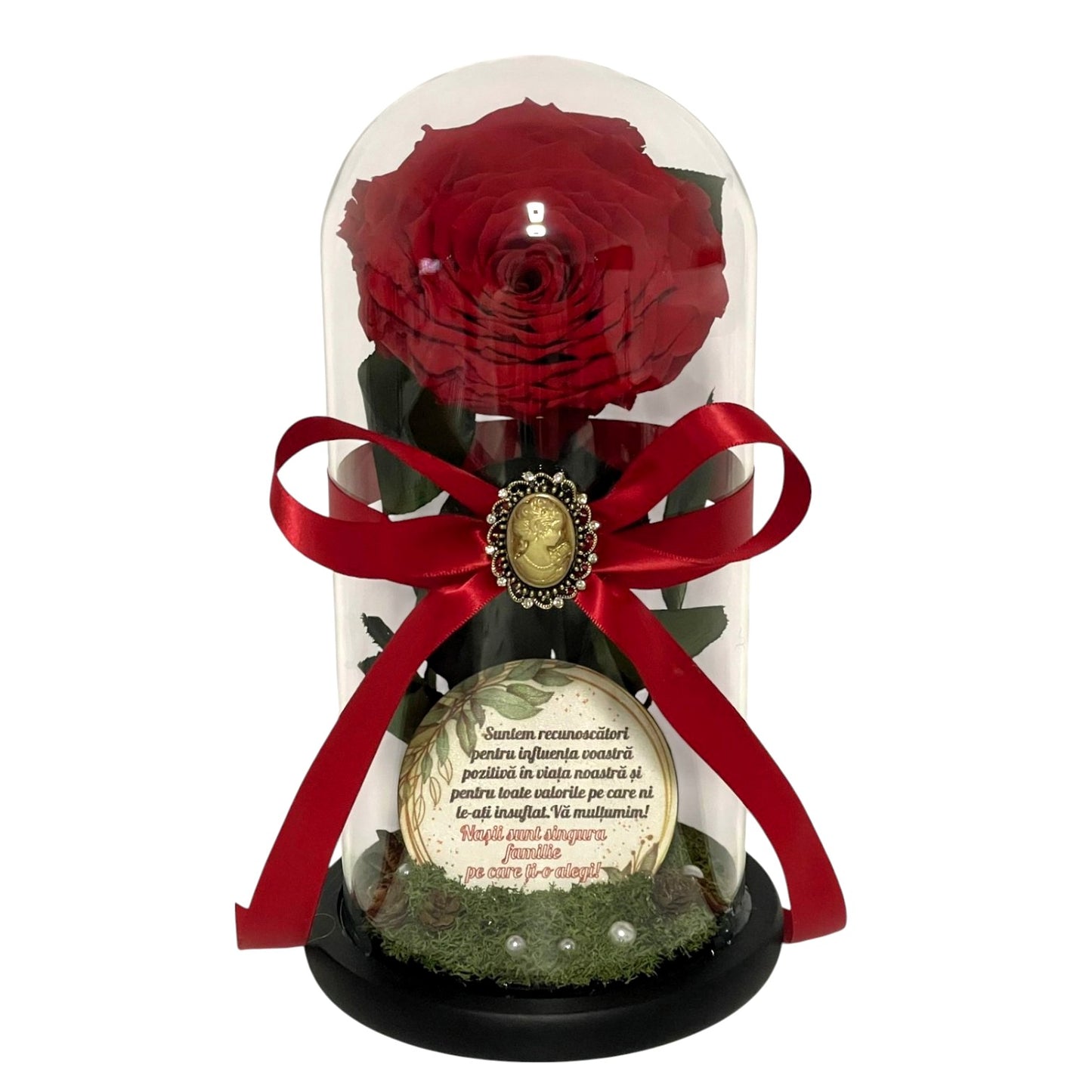Cupolă de sticlă cu trandafir criogenat antique ruby pentru Nași